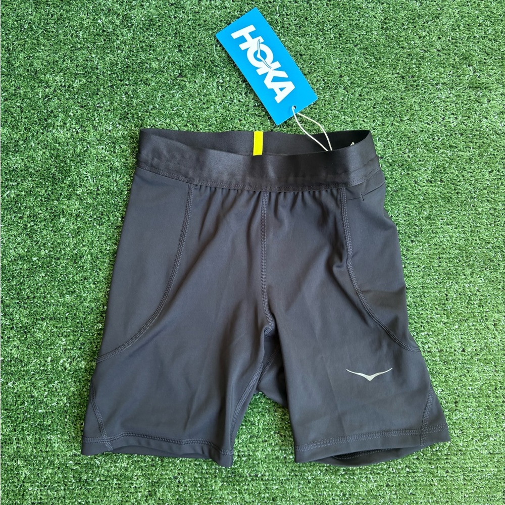 Hoka Black Athletic Shorts with Yellow Waist Tab